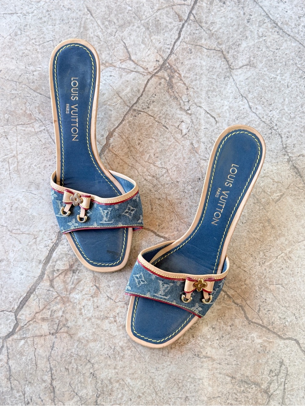 Louis Vuitton Marc Jacobs Era 2005 Victim Monogram Denim Bow Mule Sandals